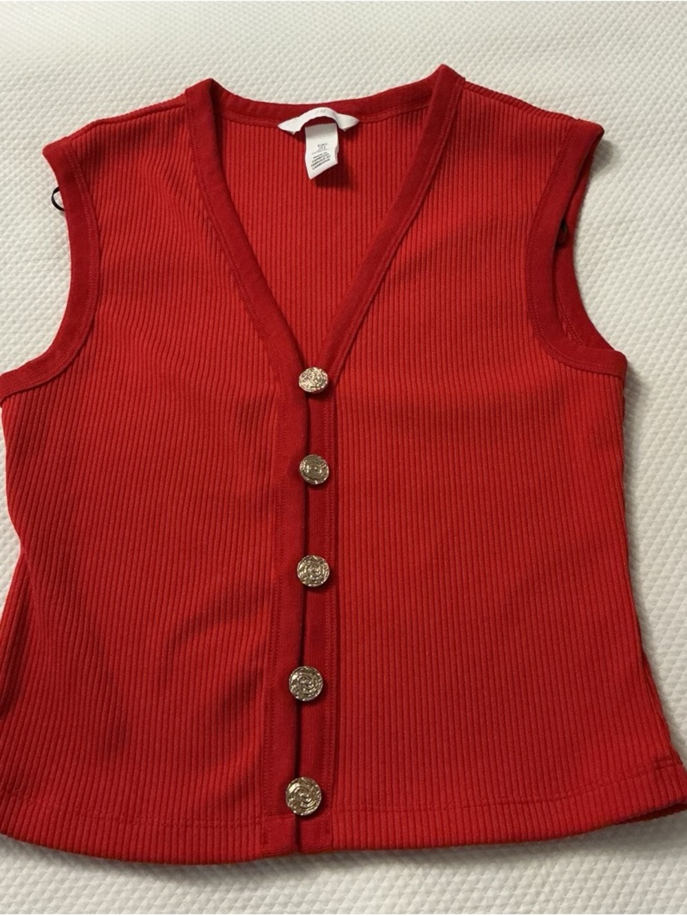 H&M Red Ribbed V-Neck Tank Top